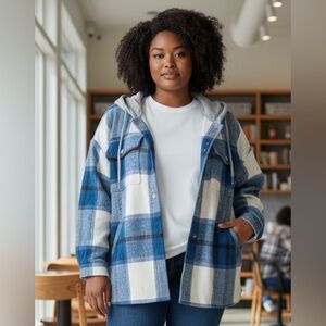 Blue and White Plaid Women's Hoodie